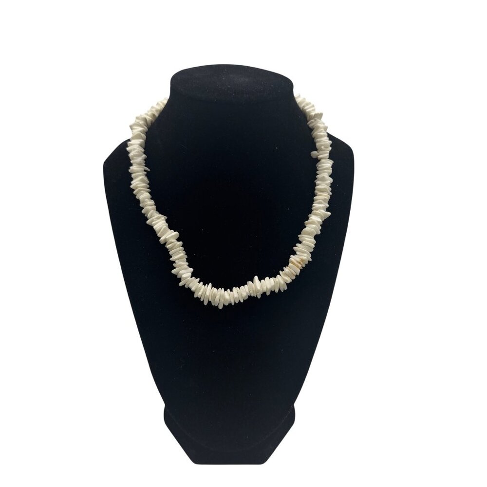 Natural White Puka Shell Bead Necklace Handcrafted Boho Tropical Hawaiian